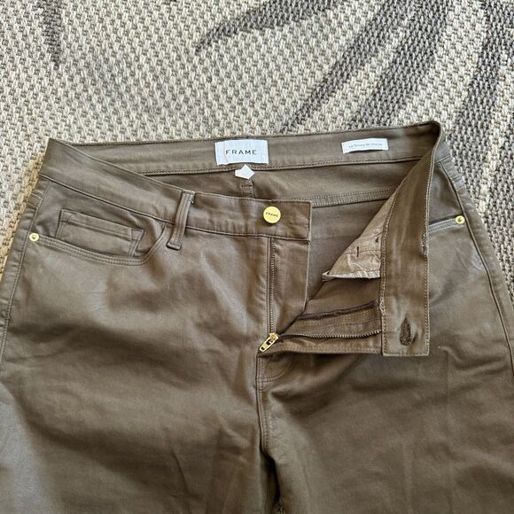 FRAME Le Skinny Jeans Womens 31 brown Coated Cotton High Rise Resin Grip - Picture 7 of 11